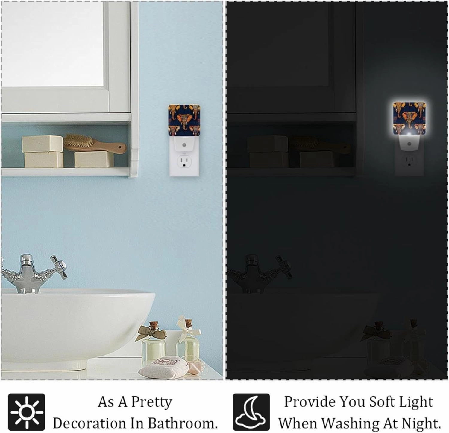 Tribe Elephant Pattern Plug in LED Night Light Auto Sensor Dusk to Dawn Decorative Night for Bedroom, Bathroom, Kitchen, Hallway, Stairs, Hallway, Baby's Room, Energy Saving
