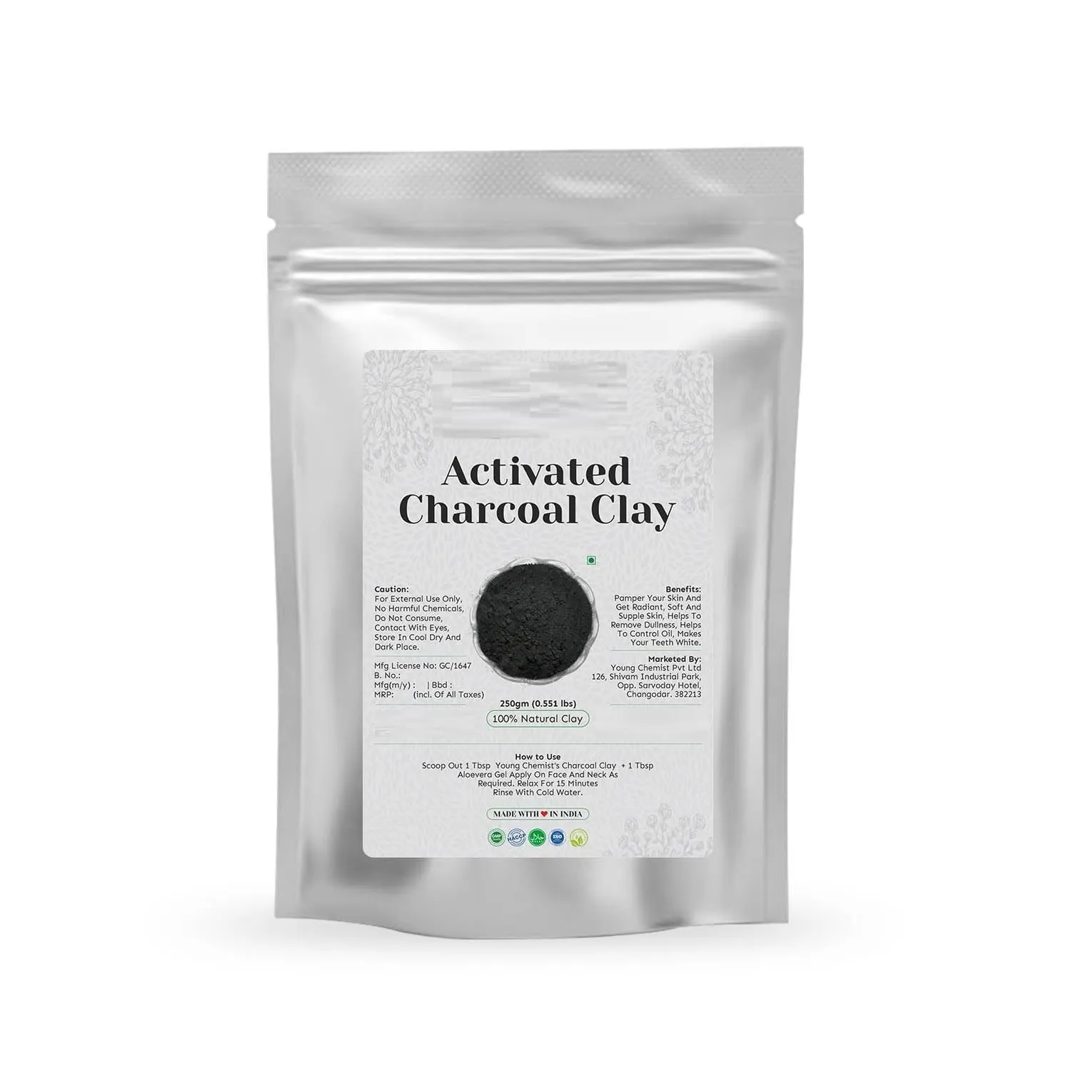 Tubees Activated Bamboo Charcoal Clay | Clears,Controls Oil | Natural Detoxifier,Paraban Free | For Face, Body & Hair All Skin Type (250g)