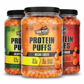 Twin Peaks Low Carb, Keto Friendly Protein Puffs, (Mesquite Barbecue   Nacho Cheese   Jalapeno Cheddar)