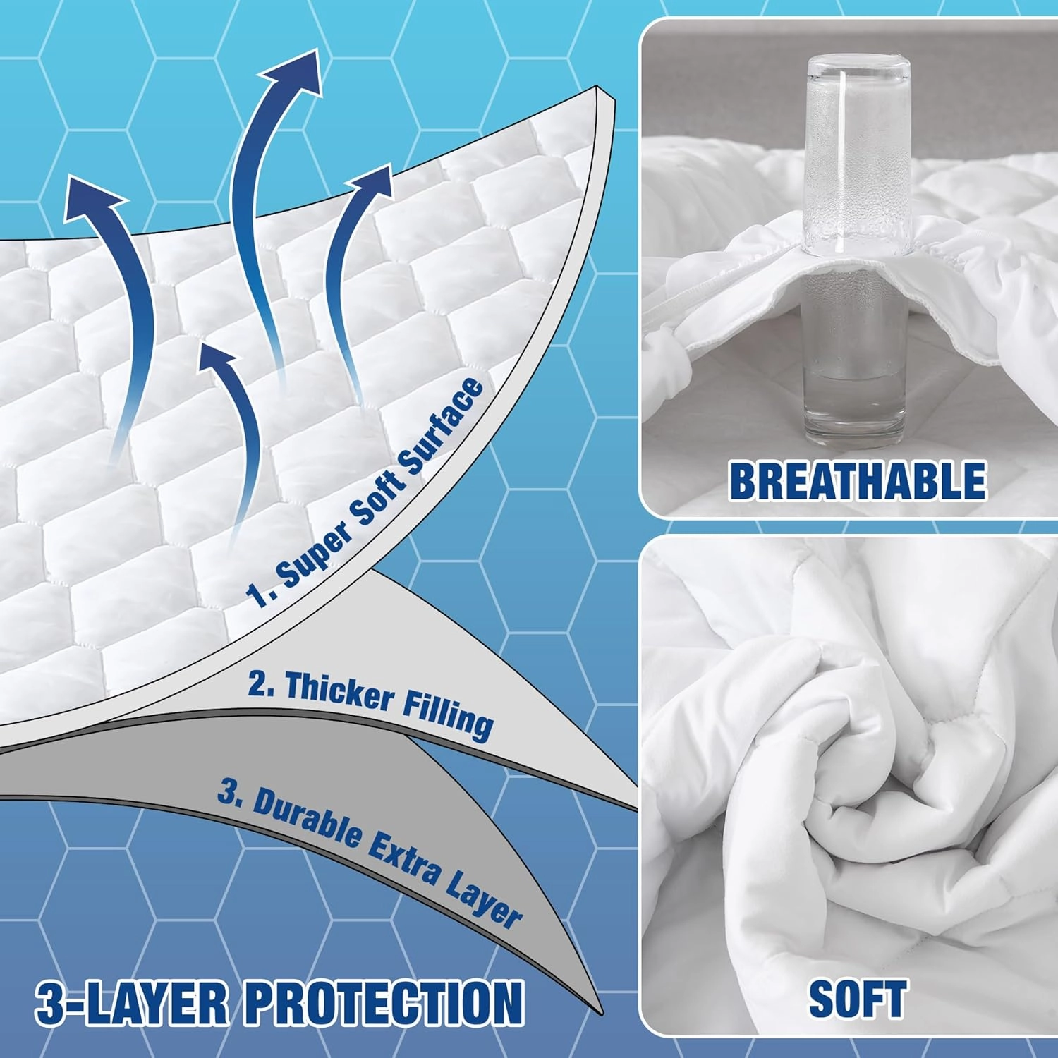 Twin Size Air Mattress Pad, Mattress Topper, Quilted Air Mattress Cover, Breathable and Noiseless Air Bed Mattress Protector with Deep Pocket Fits Up to 15-22 Inches