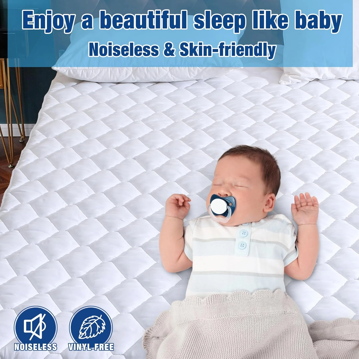 Twin Size Air Mattress Pad, Mattress Topper, Quilted Air Mattress Cover, Breathable and Noiseless Air Bed Mattress Protector with Deep Pocket Fits Up to 15-22 Inches
