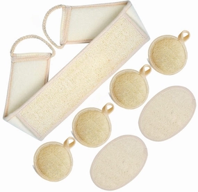 UCINNOVATE Natural Shower Loofah Eco-Friendly Egyptian Sponge 7 Packs, Exfoliating Loofah Sponge Face Pads Scrubber, Large Exfoliating Shower Loofa Body Scrubbers Buff Away Dead Skin for Smoother
