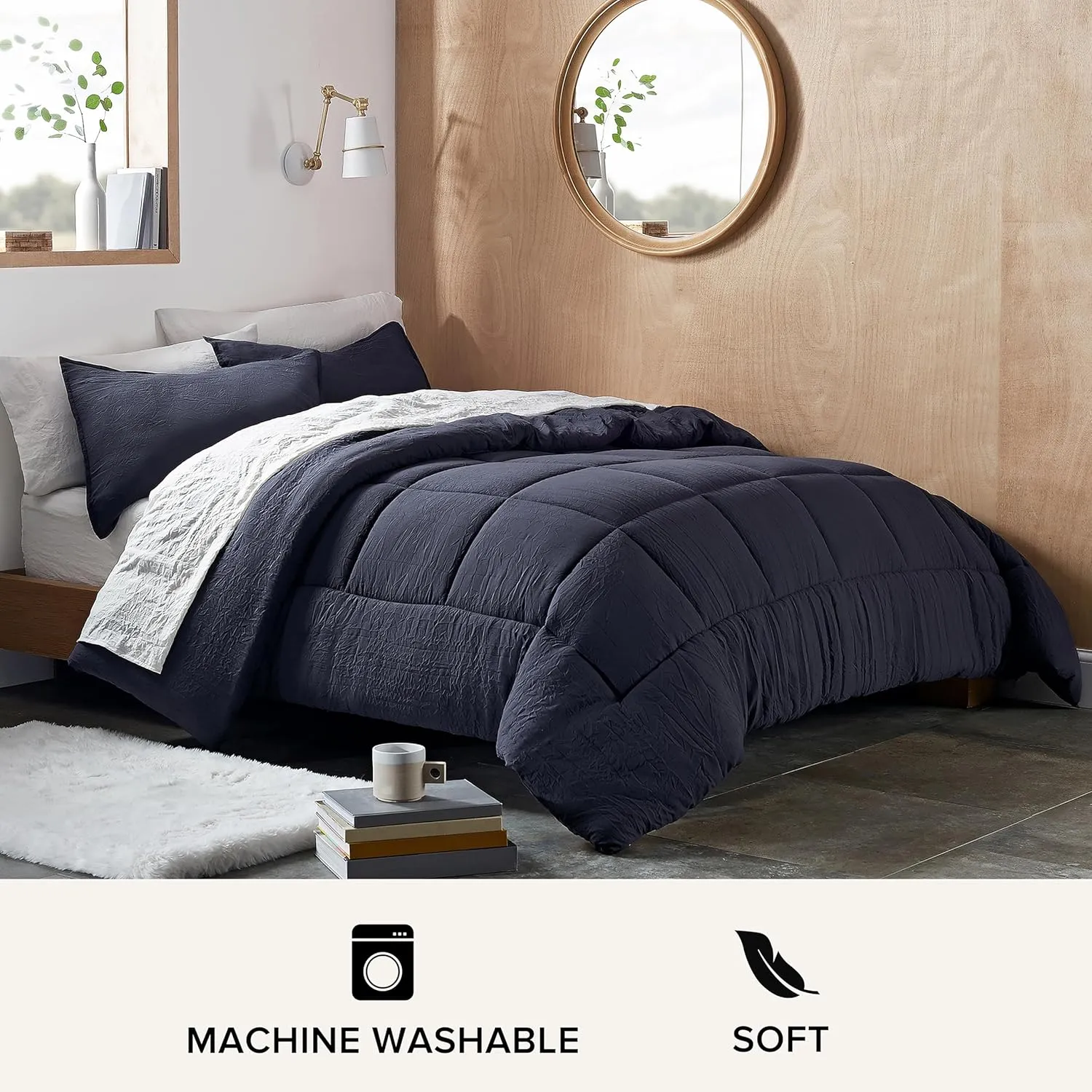 UGG Leonora Comforter Set with 2 Pillow Shams Lightweight Down Alternative Blanket Reversible Cozy Warm All Season Washable and Hypoallergenic Bedding Set, King, Navy Blue