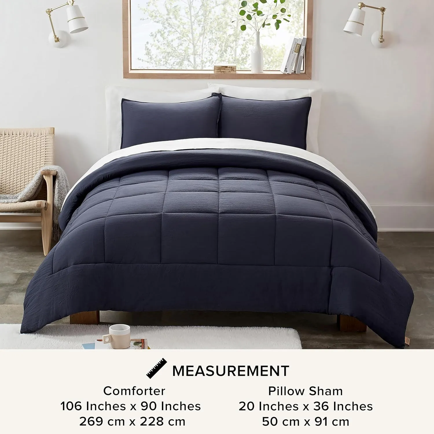 UGG Leonora Comforter Set with 2 Pillow Shams Lightweight Down Alternative Blanket Reversible Cozy Warm All Season Washable and Hypoallergenic Bedding Set, King, Navy Blue