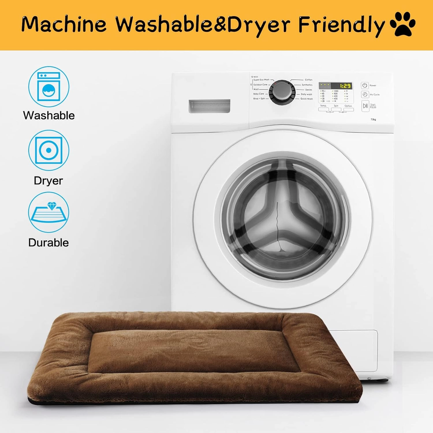 Ultra Soft Dog Bed & Kennel Pad for Medium/Large Dogs, Fit Metal Crates - Washable & Anti-Slip, Cozy Sleeping Mat, Brown 36in