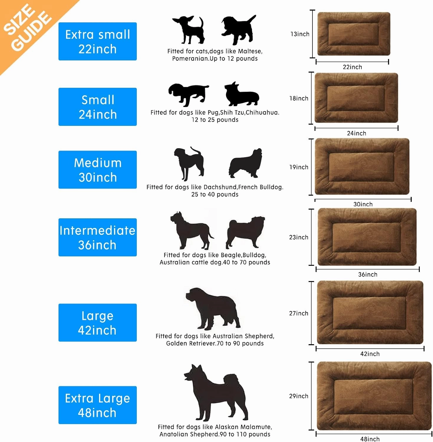 Ultra Soft Dog Bed & Kennel Pad for Medium/Large Dogs, Fit Metal Crates - Washable & Anti-Slip, Cozy Sleeping Mat, Brown 36in
