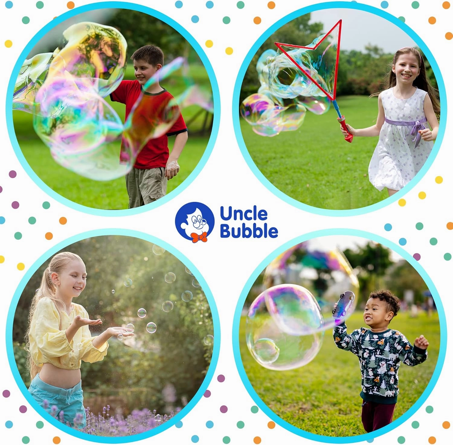 Uncle Bubble Giant Bubble Wands | 3-Piece Set Pack - Includes Wand, Big Bubble Sword and 8oz Ultra Bubble Solution | Outdoor Toy for Kids, Boys, and Girls (Giant Bubble Wands, UB112, 1, UB112)