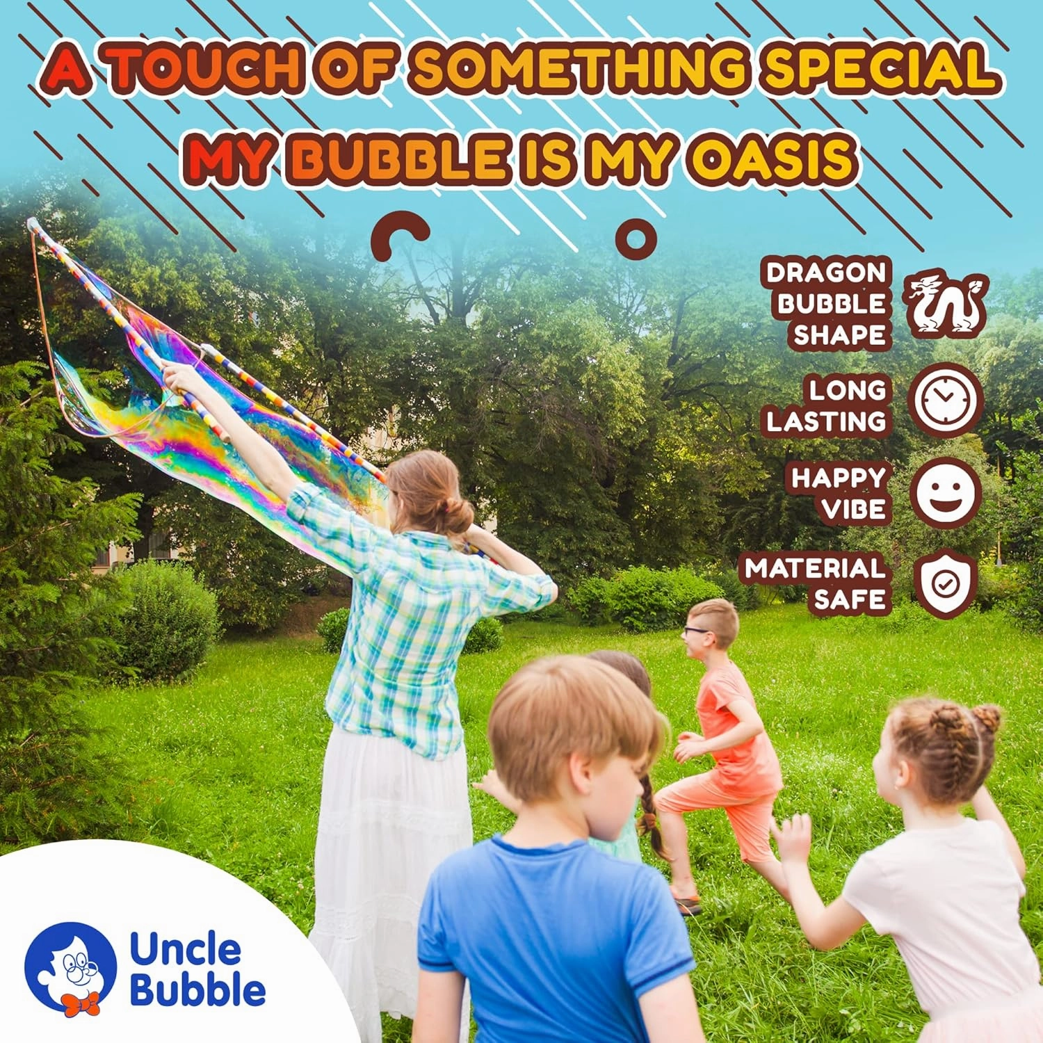 Uncle Bubble Giant Bubble Wands | 3-Piece Set Pack - Includes Wand, Big Bubble Sword and 8oz Ultra Bubble Solution | Outdoor Toy for Kids, Boys, and Girls (Giant Bubble Wands, UB112, 1, UB112)