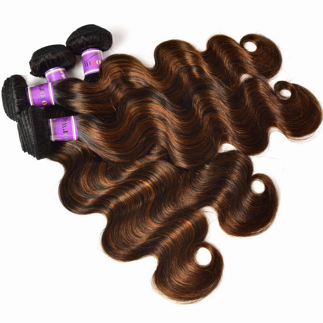 UNice Ombre Brown Highlight Body Wave Human Hair Weave 1 bundle 8 inch, Brazilian Remy Hair Dark Root Blonde Human Hair Weaves Extension Piano Color TFB30