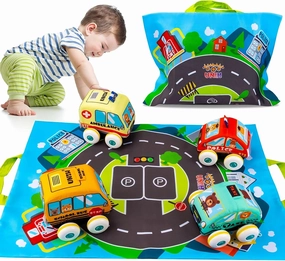 UNIH Car Toys for 1 Year Old Boy, Soft Baby Toys Set Pull Back Vehicle Car Set Birthday Toys Xmas Souvenir for Baby Toddlers Age 1 2 3 Year Old