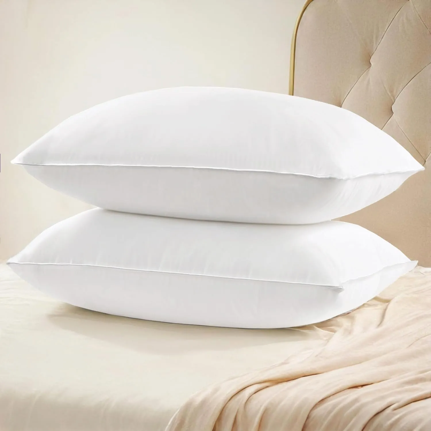 UNIKOME Ultra Soft Hotel Collection Luxury Bed Pillows - 100% Cotton Cover Standard Size Set of 2 Down Alternative Pillow Bedding Fluffy Pillow for Back, Stomach or Side Sleepers