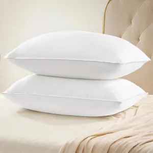 UNIKOME Ultra Soft Hotel Collection Luxury Bed Pillows - 100% Cotton Cover Standard Size Set of 2 Down Alternative Pillow Bedding Fluffy Pillow for Back, Stomach or Side Sleepers