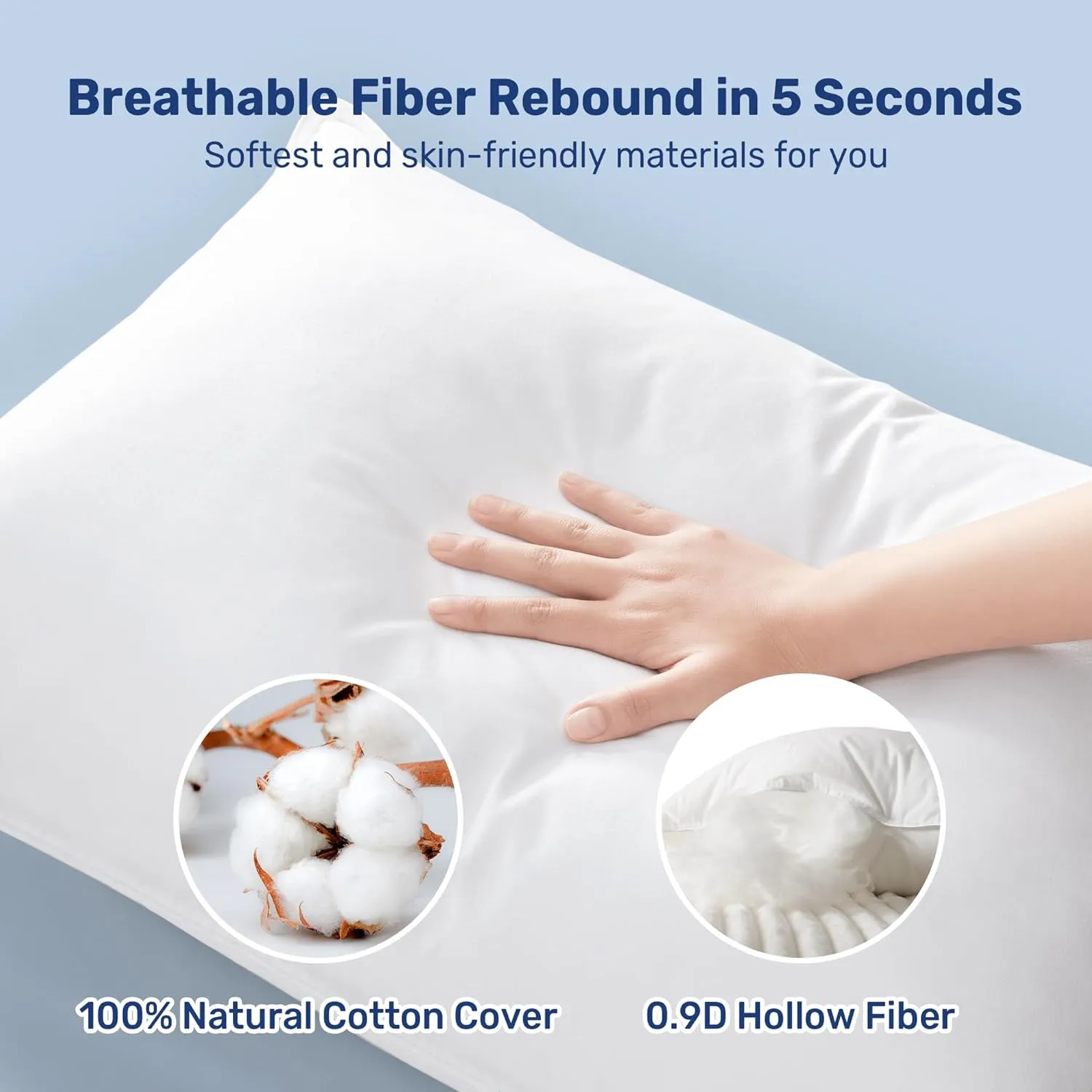 UNIKOME Ultra Soft Hotel Collection Luxury Bed Pillows - 100% Cotton Cover Standard Size Set of 2 Down Alternative Pillow Bedding Fluffy Pillow for Back, Stomach or Side Sleepers