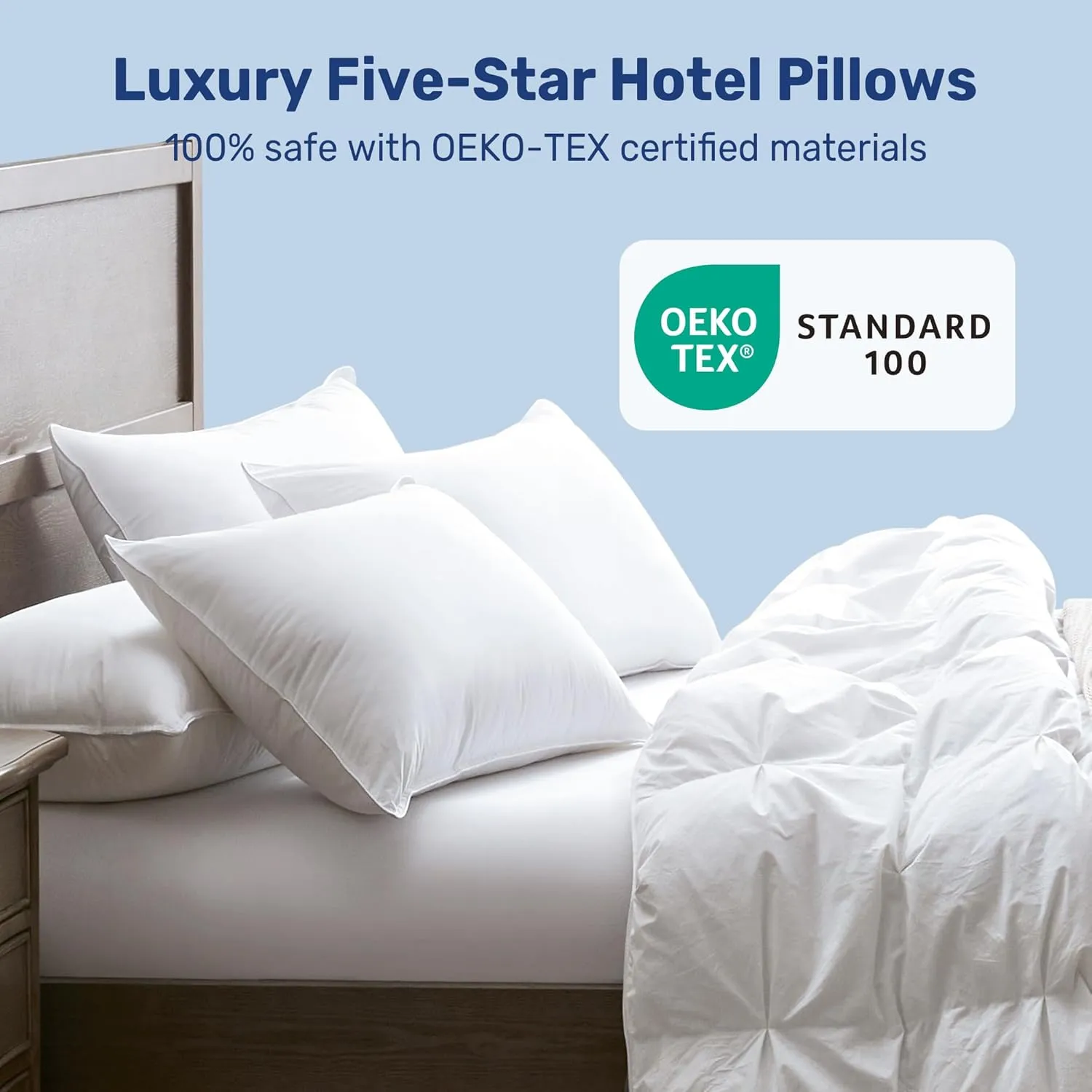 UNIKOME Ultra Soft Hotel Collection Luxury Bed Pillows - 100% Cotton Cover Standard Size Set of 2 Down Alternative Pillow Bedding Fluffy Pillow for Back, Stomach or Side Sleepers