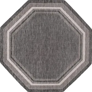 Unique Loom Outdoor Border Collection Area Rug - Soft Border (7' 10" Octagon, Black/ Ivory)