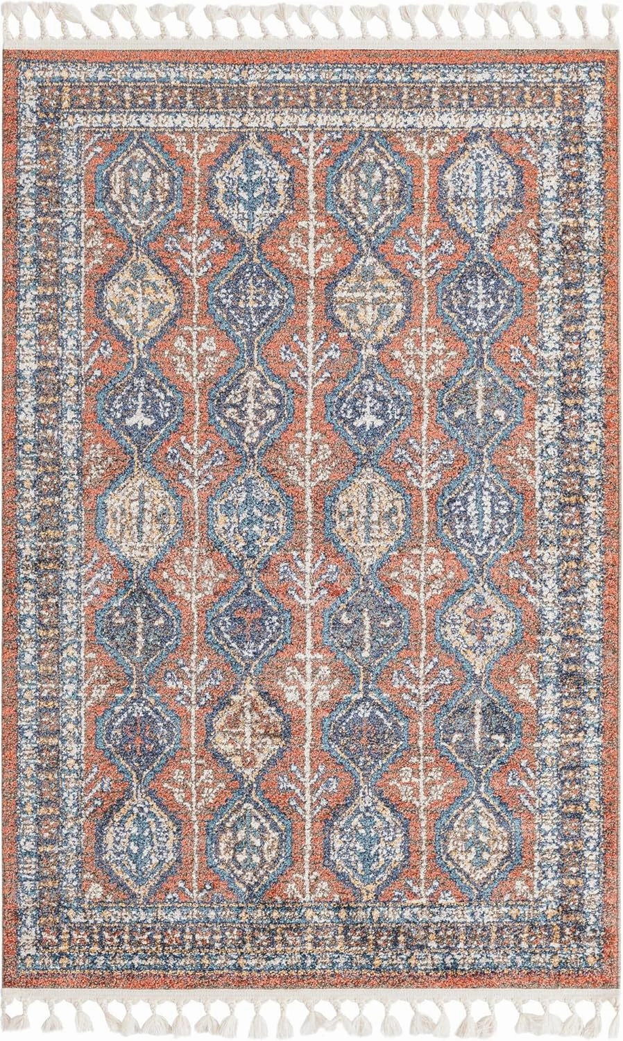 Unique Loom Aramis Collection Area Rug - Conner (4' 1" x 6' 1" Rectangle, Rust Red/ Blue)