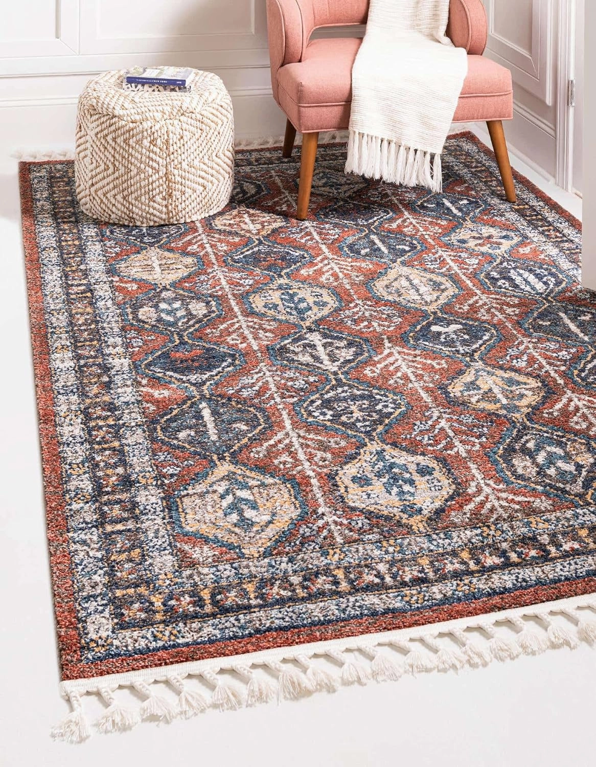 Unique Loom Aramis Collection Area Rug - Conner (4' 1" x 6' 1" Rectangle, Rust Red/ Blue)