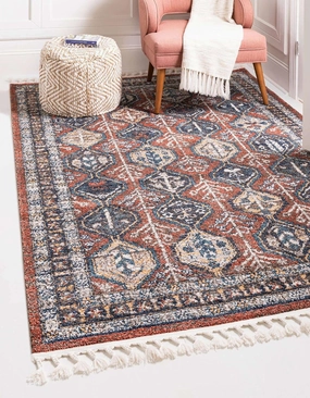 Unique Loom Aramis Collection Area Rug - Conner (4' 1" x 6' 1" Rectangle, Rust Red/ Blue)