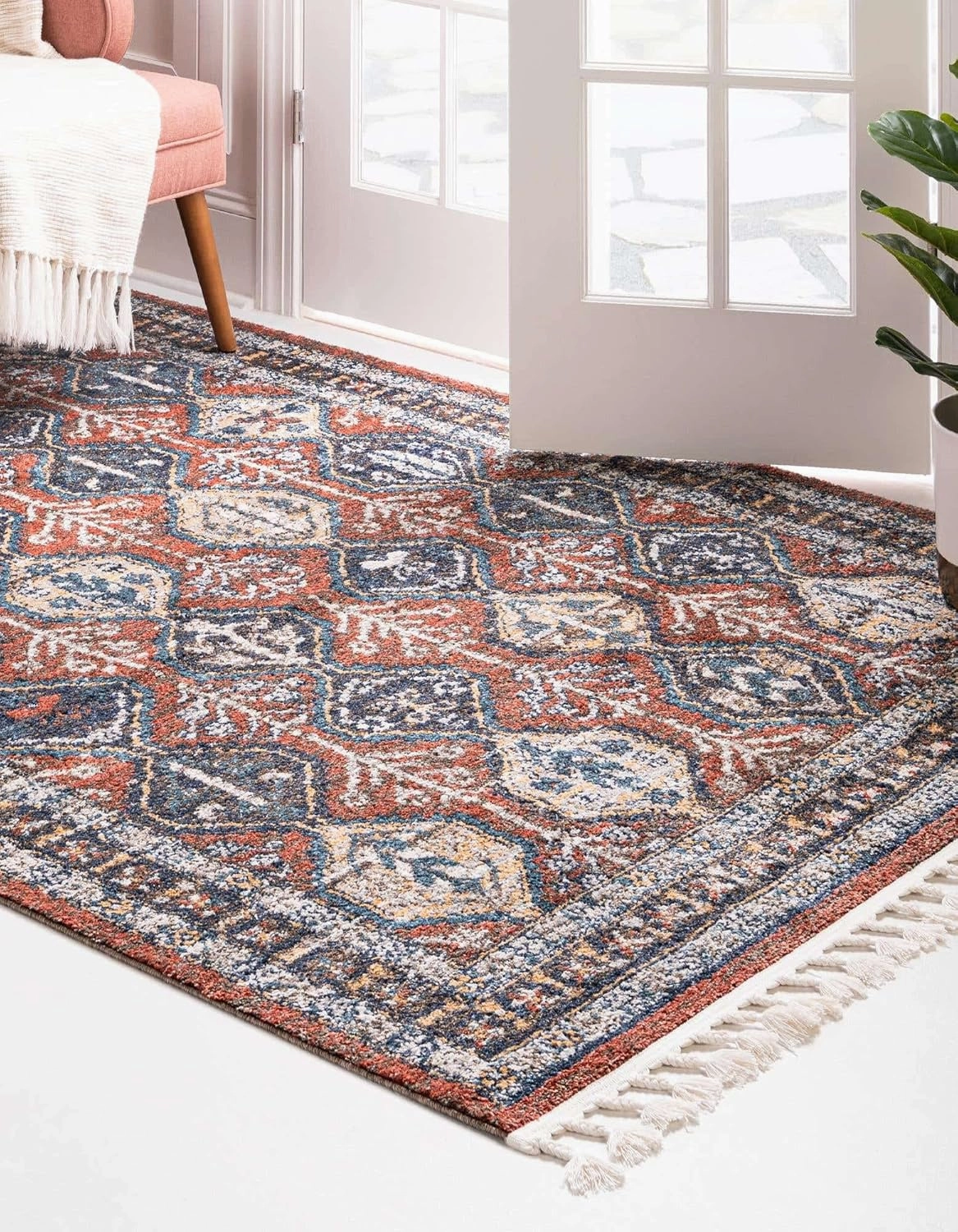 Unique Loom Aramis Collection Area Rug - Conner (4' 1" x 6' 1" Rectangle, Rust Red/ Blue)