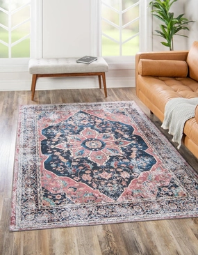Unique Loom Yara Collection Area Rug - Aramis (5' 1" x 8' Rectangle, Navy Blue/ Beige)
