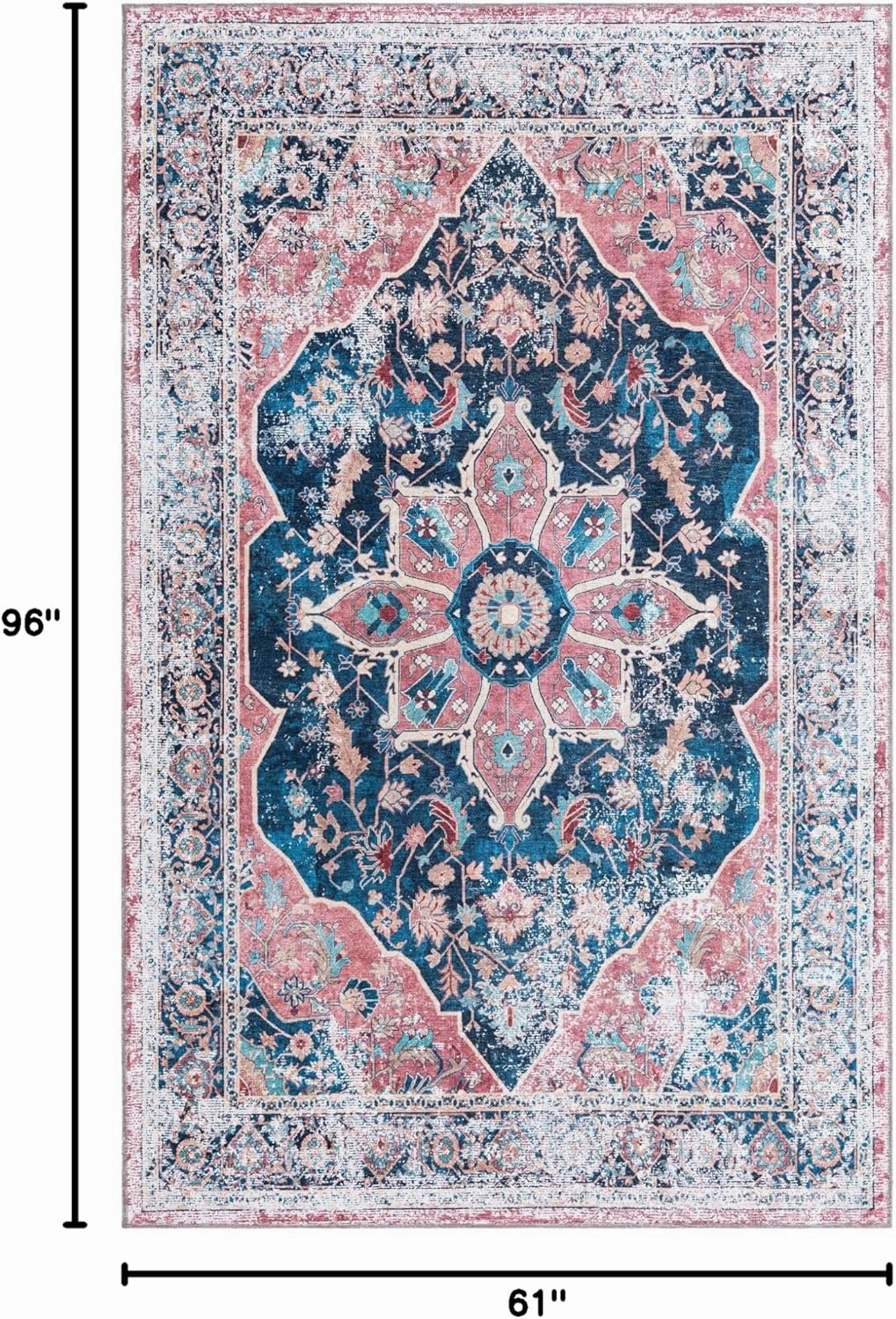 Unique Loom Yara Collection Area Rug - Aramis (5' 1" x 8' Rectangle, Navy Blue/ Beige)