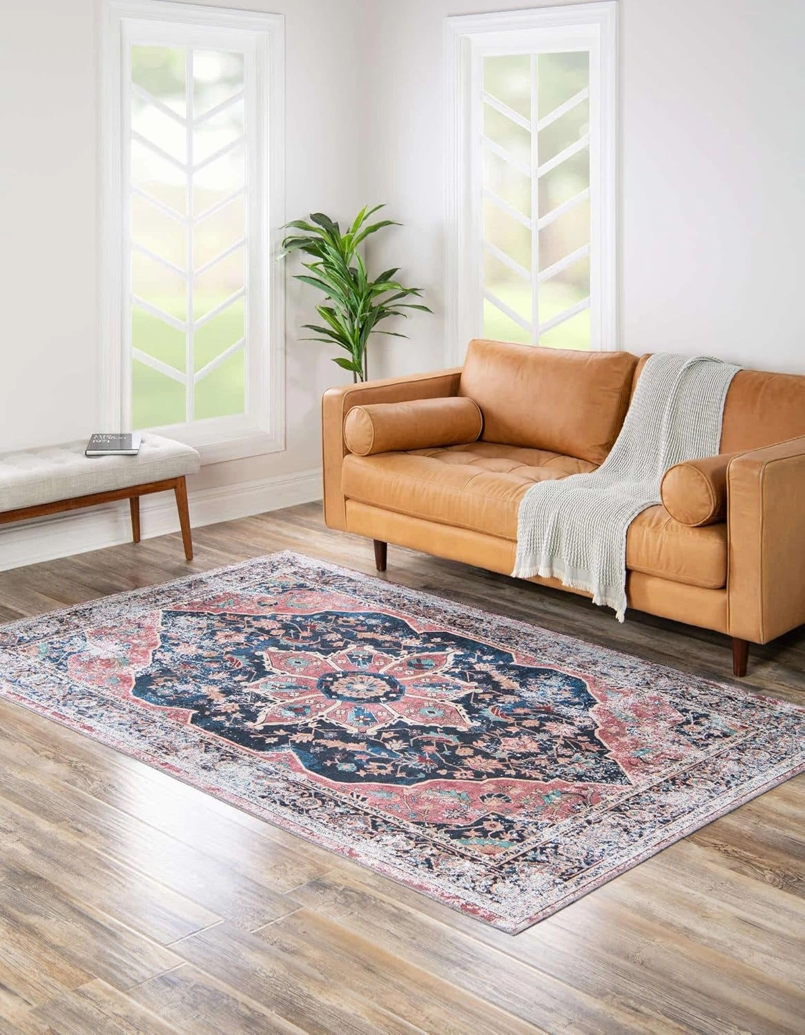 Unique Loom Yara Collection Area Rug - Aramis (5' 1" x 8' Rectangle, Navy Blue/ Beige)