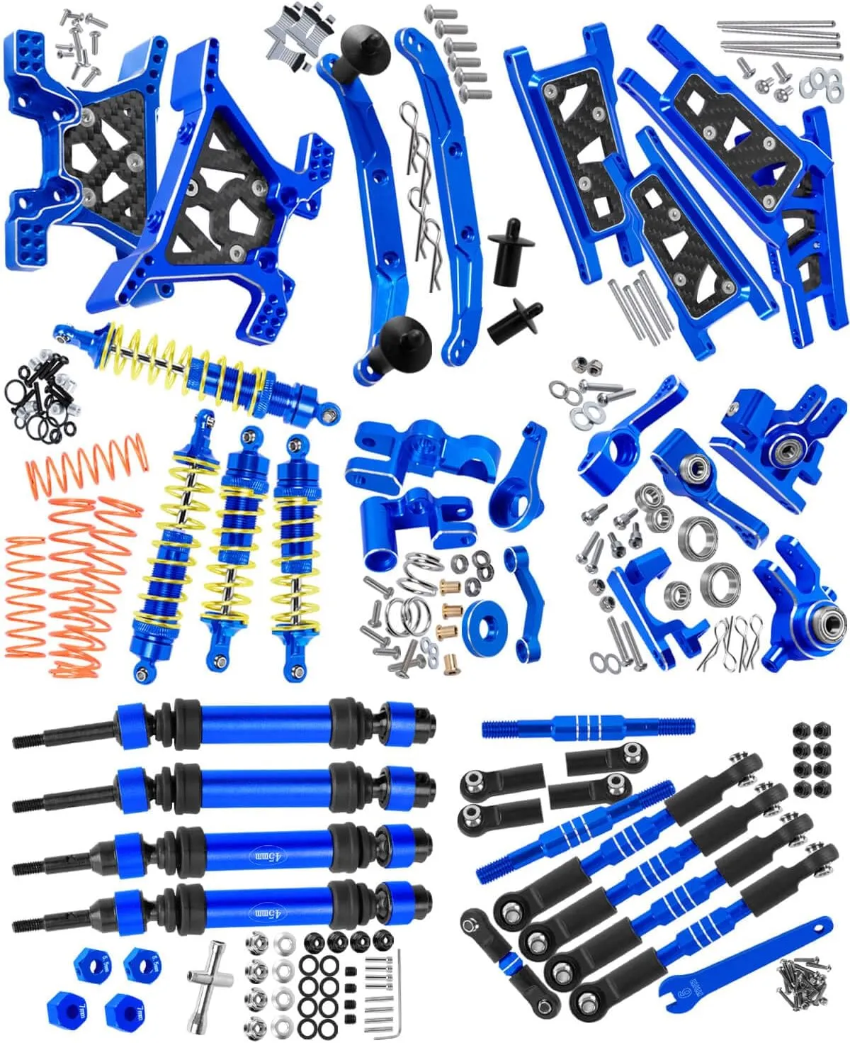 Upgrades Part for 1/10 Slash 4x4 VXL,Alloy Suspension Arm,Shock Absorber,Caster Block,Steering Blocks,Stub Axle Carriers,Steering Bellcranks,Shock Tower,Body Mounts,Drive Shaft,Links,Navy Blue
