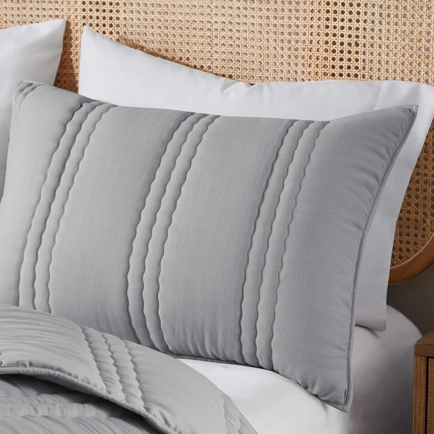 Urban Habitat Queen Quilt Set Crinkled Channel Quilting Coverlet Set Queen Size, Soft Gauze Summer Quilt, Modern All Season Lightweight Bedding Queen, Matching Shams, Dune, Full/Queen, Gray 3 Piece
