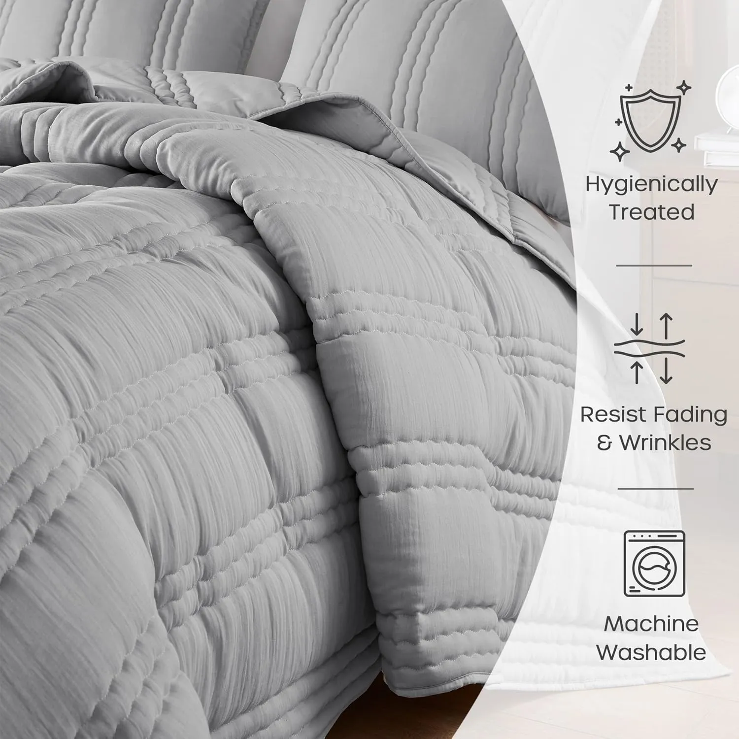 Urban Habitat Queen Quilt Set Crinkled Channel Quilting Coverlet Set Queen Size, Soft Gauze Summer Quilt, Modern All Season Lightweight Bedding Queen, Matching Shams, Dune, Full/Queen, Gray 3 Piece