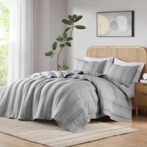 Urban Habitat Queen Quilt Set Crinkled Channel Quilting Coverlet Set Queen Size, Soft Gauze Summer Quilt, Modern All Season Lightweight Bedding Queen, Matching Shams, Dune, Full/Queen, Gray 3 Piece