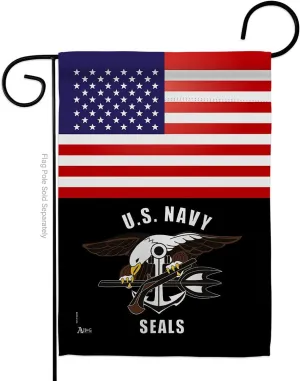 US Navy Seals Garden Flag - Armed Forces USN Seabee United State American Military Veteran Retire Official - House Decoration Banner Small Yard Gift Double-Sided Made in USA 13 X 18.5