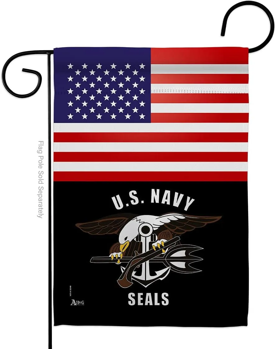 US Navy Seals Garden Flag - Armed Forces USN Seabee United State American Military Veteran Retire Official - House Decoration Banner Small Yard Gift Double-Sided Made in USA 13 X 18.5