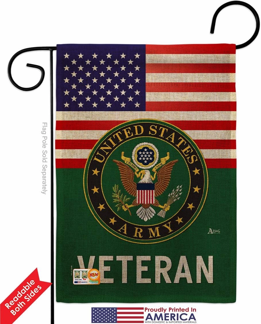 US Army Veteran Burlap Garden Flag - Pack Armed Forces Rangers United State American Military Retire Official USA Applique - House Decoration Banner Small Yard Gift Double-Sided Made in 13 X 18.5