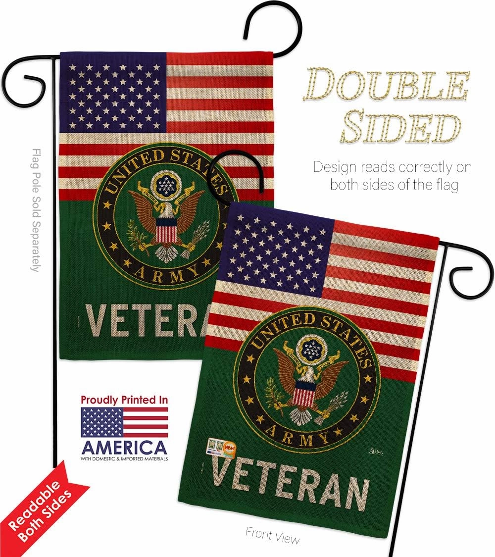 US Army Veteran Burlap Garden Flag - Pack Armed Forces Rangers United State American Military Retire Official USA Applique - House Decoration Banner Small Yard Gift Double-Sided Made in 13 X 18.5