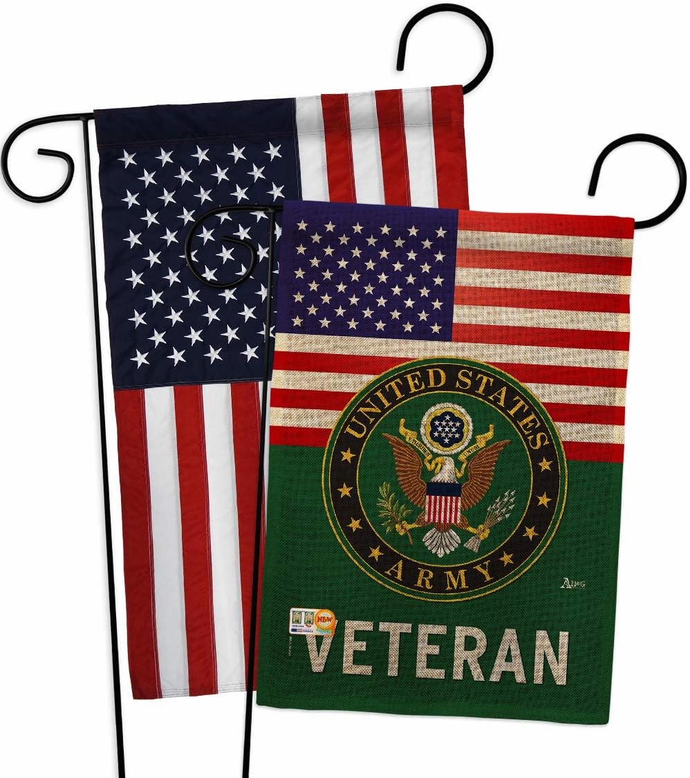 US Army Veteran Burlap Garden Flag - Pack Armed Forces Rangers United State American Military Retire Official USA Applique - House Decoration Banner Small Yard Gift Double-Sided Made in 13 X 18.5