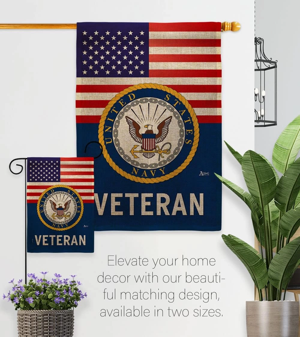 US Navy Veteran Burlap Garden Flag - Armed Forces USN Seabee United State American Military Retire - House Decoration Banner Small Yard Gift Double-Sided Made In USA 13 X 18.5