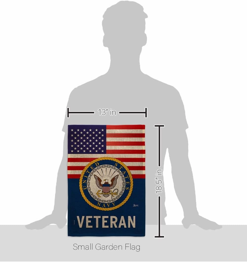US Navy Veteran Burlap Garden Flag - Armed Forces USN Seabee United State American Military Retire - House Decoration Banner Small Yard Gift Double-Sided Made In USA 13 X 18.5