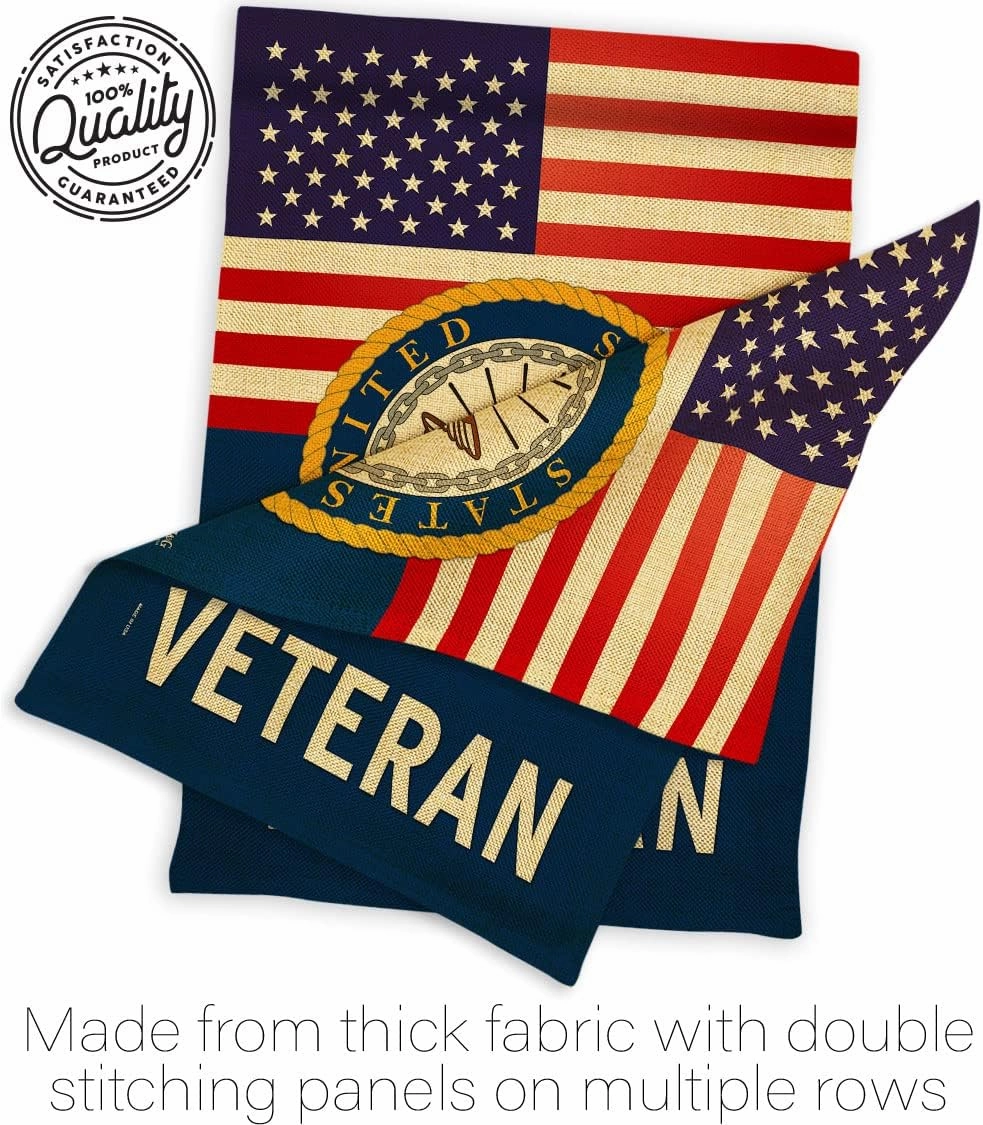 US Navy Veteran Burlap Garden Flag - Armed Forces USN Seabee United State American Military Retire - House Decoration Banner Small Yard Gift Double-Sided Made In USA 13 X 18.5