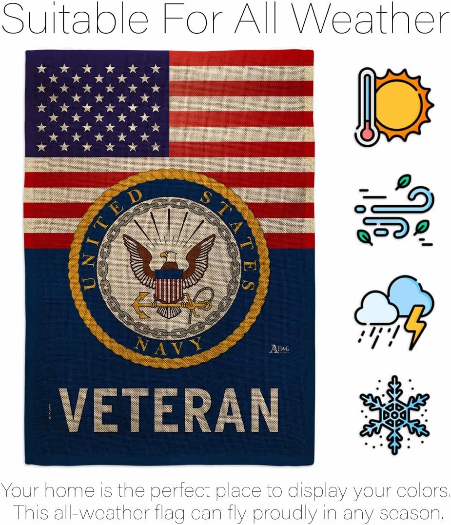 US Navy Veteran Burlap Garden Flag - Armed Forces USN Seabee United State American Military Retire - House Decoration Banner Small Yard Gift Double-Sided Made In USA 13 X 18.5