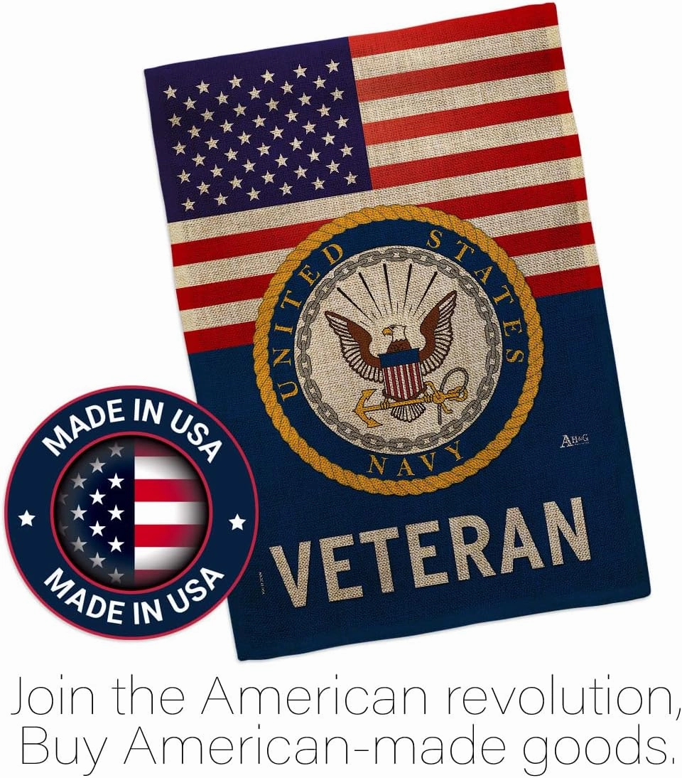 US Navy Veteran Burlap Garden Flag - Armed Forces USN Seabee United State American Military Retire - House Decoration Banner Small Yard Gift Double-Sided Made In USA 13 X 18.5