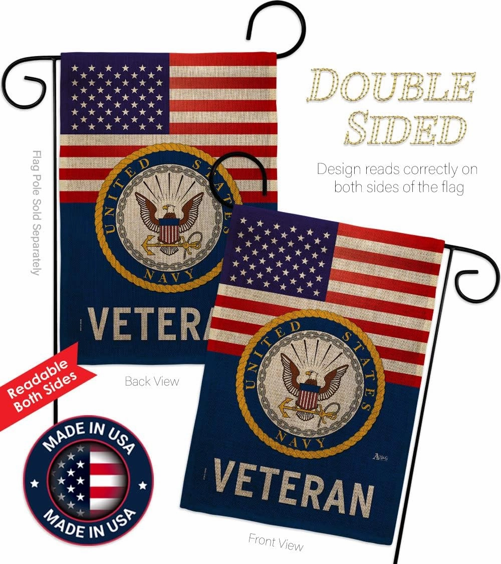 US Navy Veteran Burlap Garden Flag - Armed Forces USN Seabee United State American Military Retire - House Decoration Banner Small Yard Gift Double-Sided Made In USA 13 X 18.5