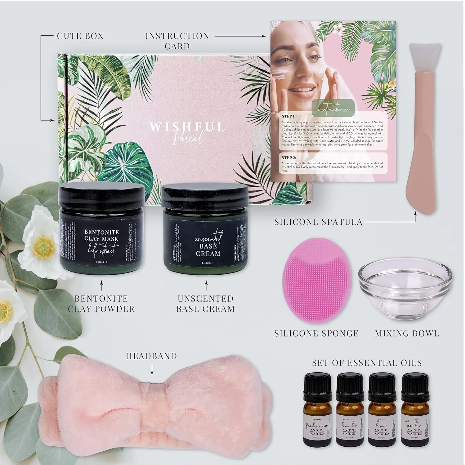 USA Made Clay Mask for Face, Deep Cleansing & Brightening Face Mask for Dark Spots, and Anti-Aging, Bowl with Face Cream Base and Essential Oil (Clay Mask)