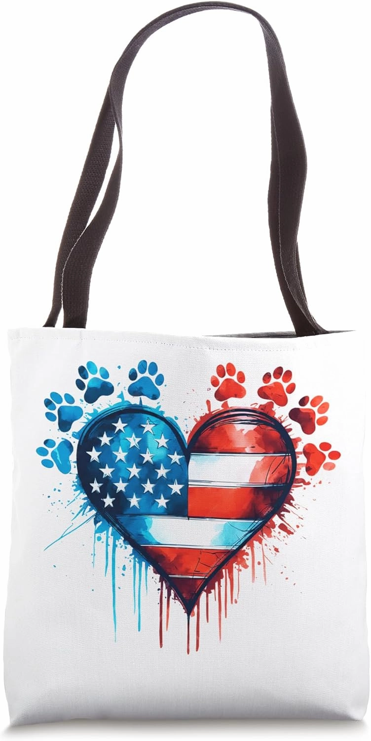 USA Flag 4th Of July Dog Paw Print Patriotic Dog Lover Tote Bag