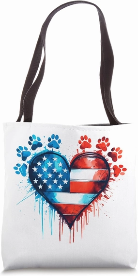 USA Flag 4th Of July Dog Paw Print Patriotic Dog Lover Tote Bag