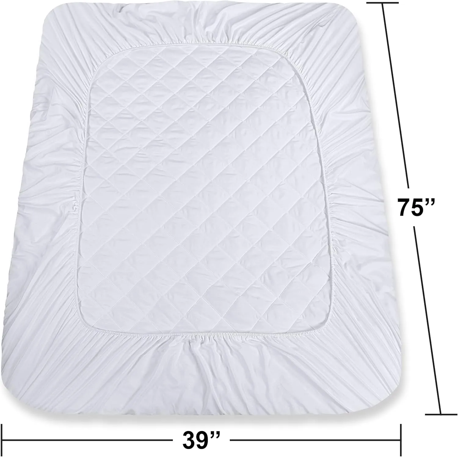 Utopia Bedding Quilted Fitted Mattress Pad, Twin Size, Elastic Fitted Mattress Topper Protector and Cover Stretches up to 16 Inches Deep, Machine Washable (White)