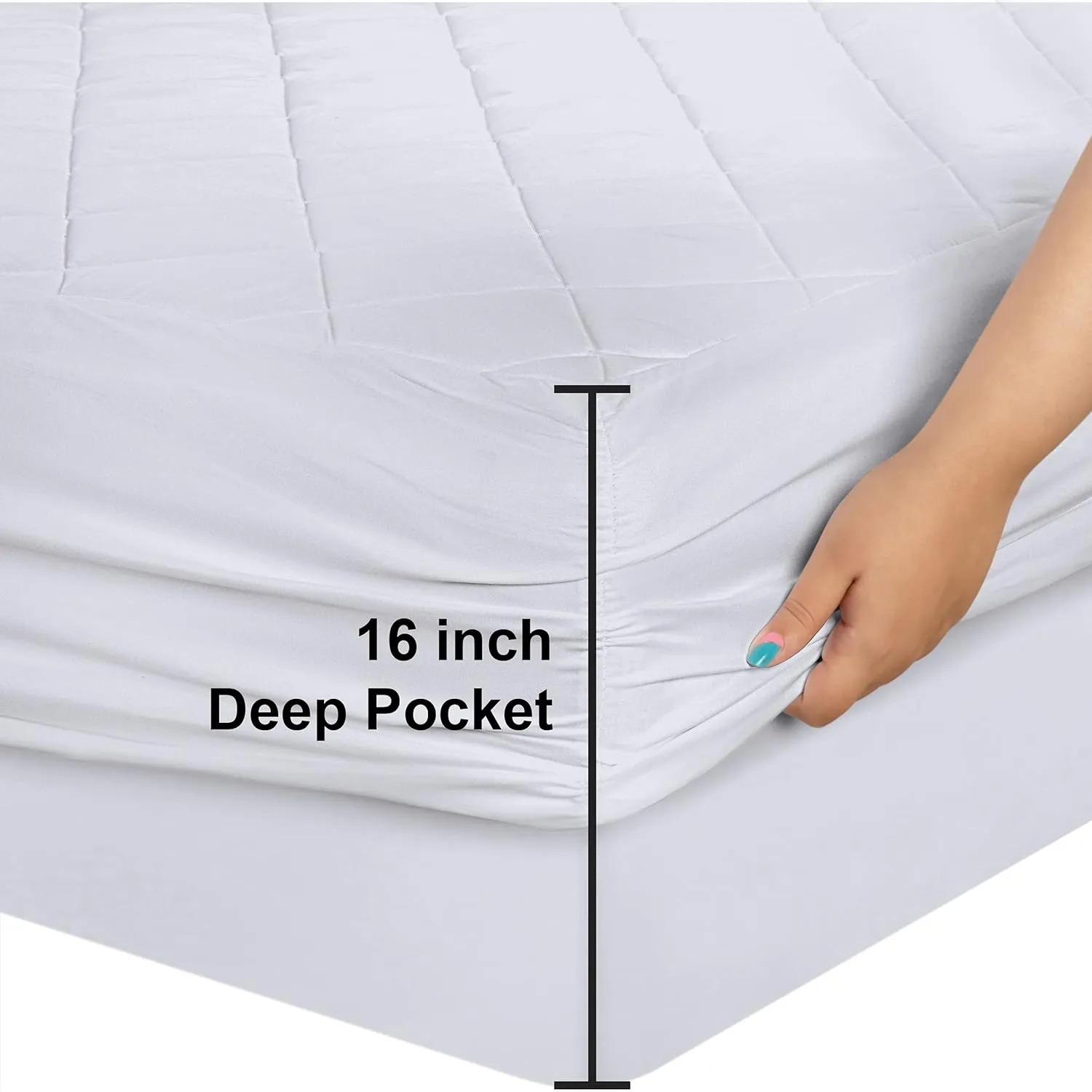 Utopia Bedding Quilted Fitted Mattress Pad, Twin Size, Elastic Fitted Mattress Topper Protector and Cover Stretches up to 16 Inches Deep, Machine Washable (White)