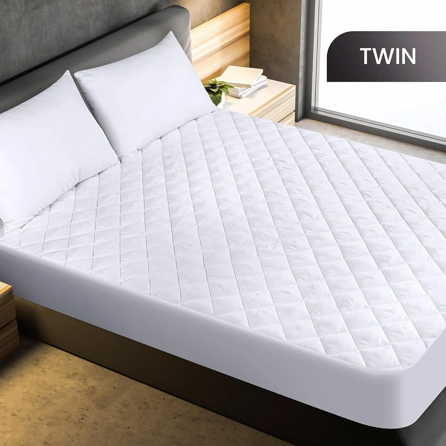 Utopia Bedding Quilted Fitted Mattress Pad, Twin Size, Elastic Fitted Mattress Topper Protector and Cover Stretches up to 16 Inches Deep, Machine Washable (White)