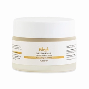 V'ilvah Store Milk Mud Mask, De-Tan Pack, With Oat Milk, Saffron Extract and Kaolin Clay, Brightening and Tan Removal Cream, Sulphate Free, For All Skin Types, For Men & Women, 50ml