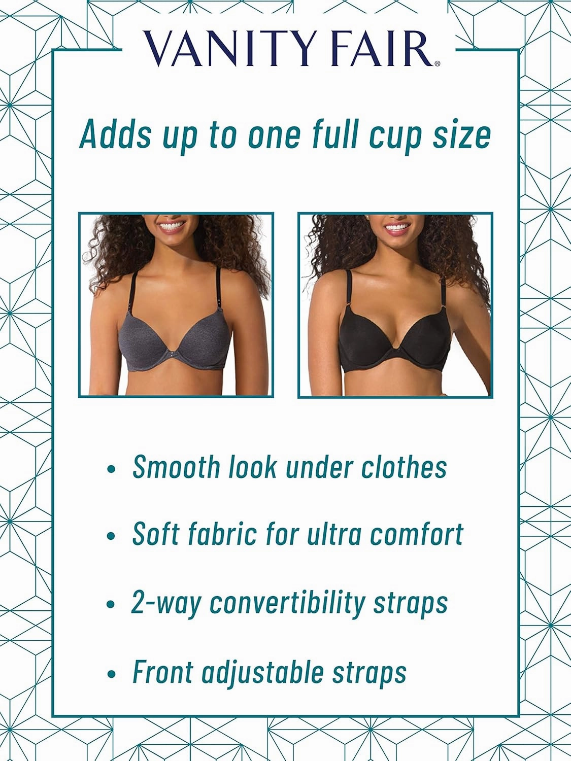 Vanity Fair Women's Ego Boost Push Up Bra, Adds Up to One Full Cup Size, Underwire Push Up Bras for Women