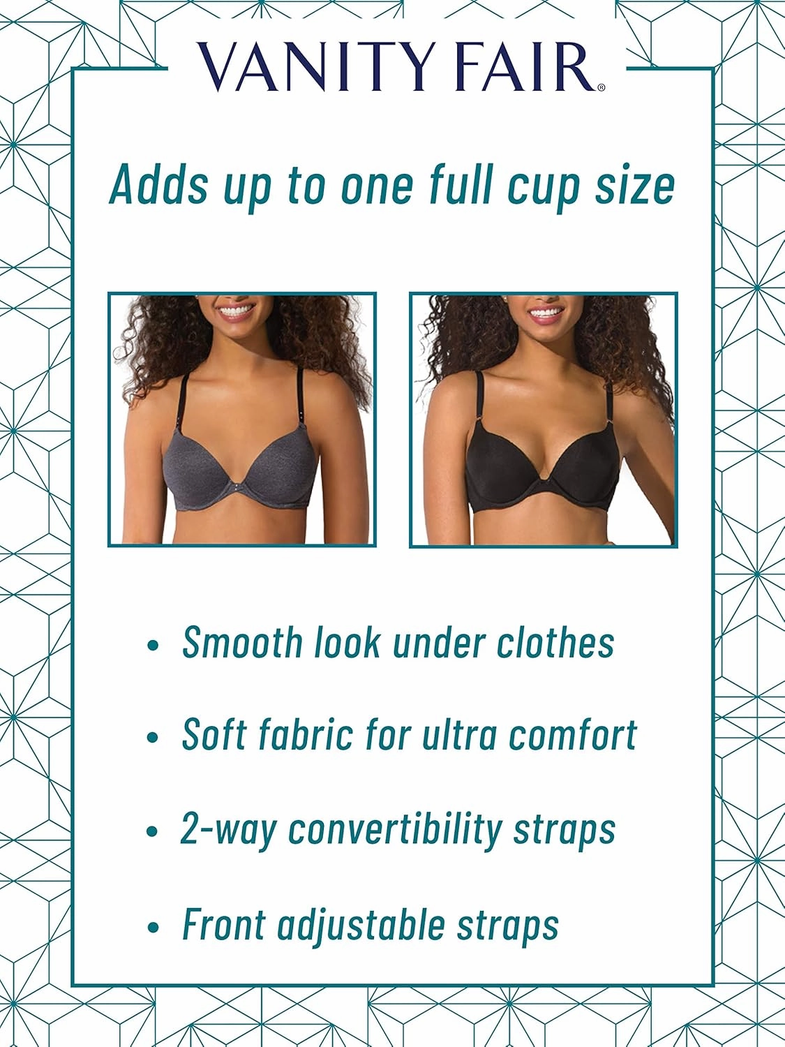 Vanity Fair Women's Ego Boost Push Up Bra, Adds Up to One Full Cup Size, Underwire Push Up Bras for Women